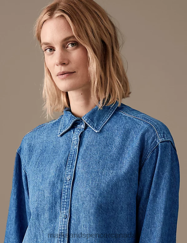Women Indigo Clothing Marks & Spencer Lyocell Denim Collared Shirt 20VTD1512 - Marks and Spencer Canada locations