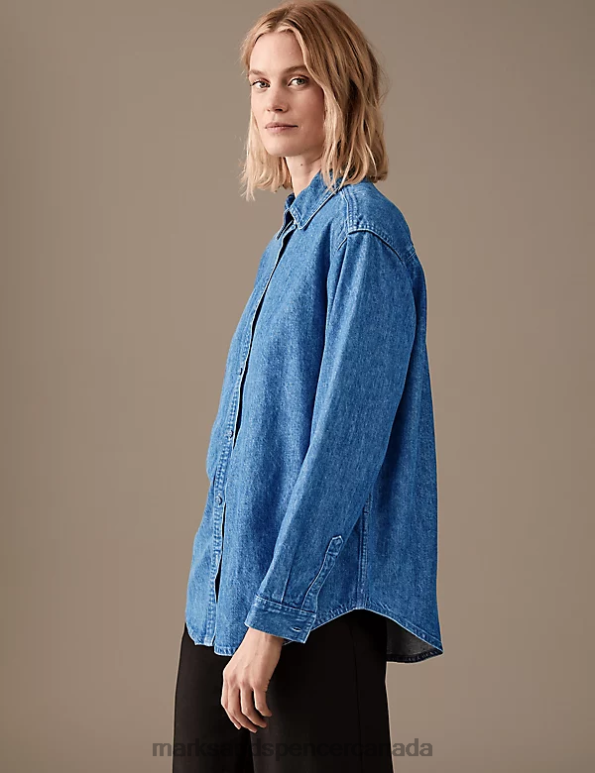 Women Indigo Clothing Marks & Spencer Lyocell Denim Collared Shirt 20VTD1512 - Marks and Spencer Canada locations