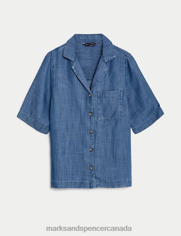 Women Indigo Clothing Marks & Spencer Pure Tencel Collared Shirt 20VTD2316 - Marks and Spencer Canada locations