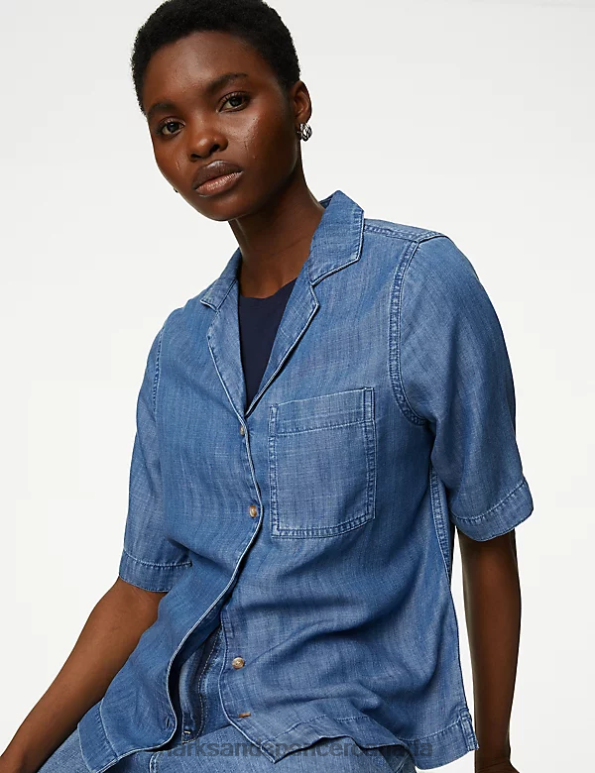Women Indigo Clothing Marks & Spencer Pure Tencel Collared Shirt 20VTD2316 - Marks and Spencer Canada locations