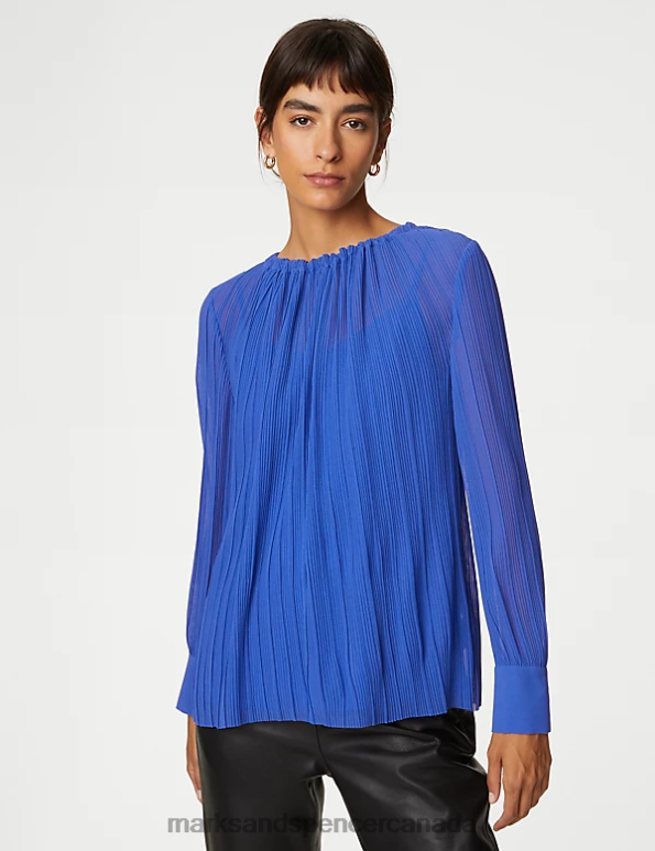 Women Iris Clothing Marks & Spencer Plisse Gathered Neck Blouse 20VTD311 - Marks and Spencer online