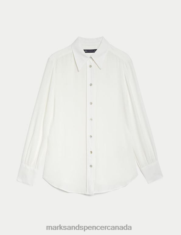 Women Ivory Clothing Marks & Spencer Collared Long Sleeve Shirt 20VTD659 - Marks and Spencer online