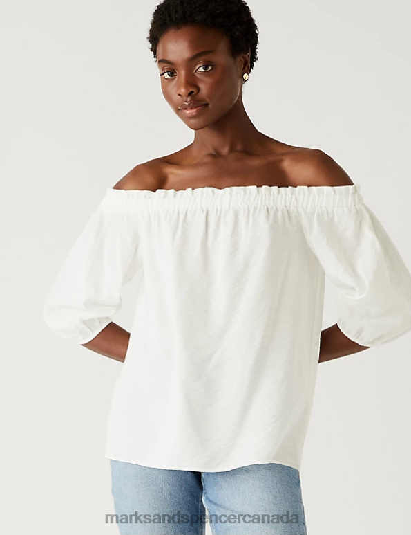 Women Ivory Clothing Marks & Spencer Frill Detail Off The Shoulder Top 20VTD1383 - Marks and Spencer online