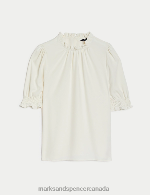 Marks and Spencer sale - Women Ivory Clothing Marks & Spencer Frill Neck Blouse 20VTD92