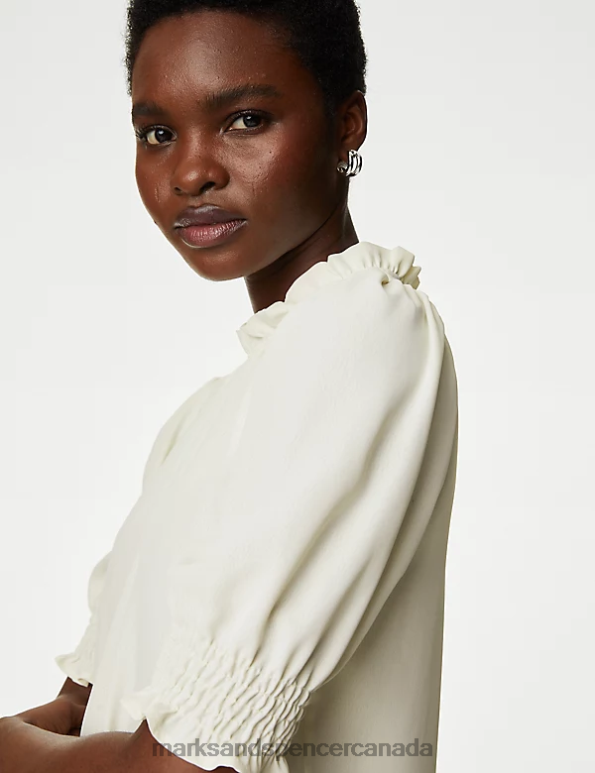 Marks and Spencer sale - Women Ivory Clothing Marks & Spencer Frill Neck Blouse 20VTD92