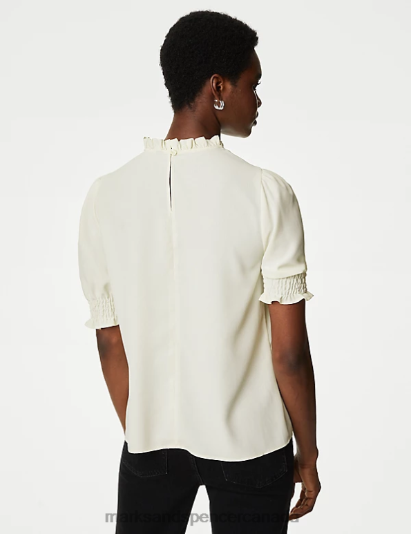 Marks and Spencer sale - Women Ivory Clothing Marks & Spencer Frill Neck Blouse 20VTD92