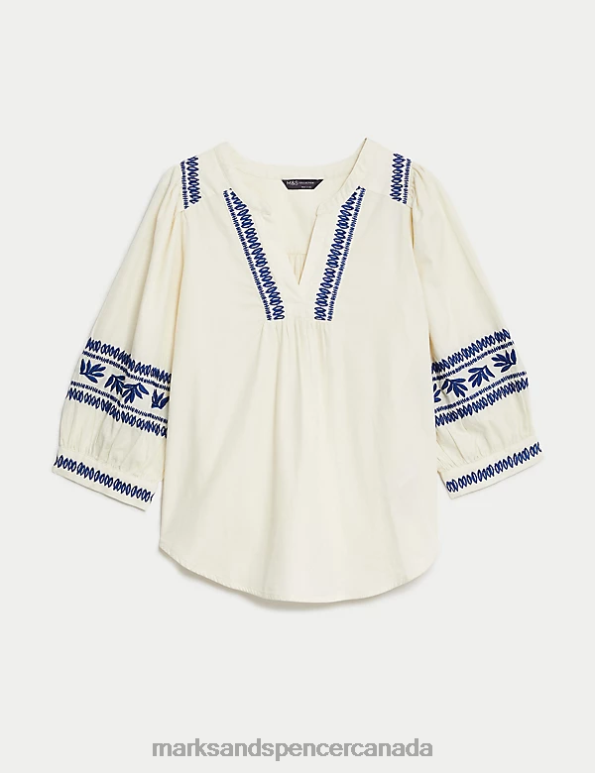 Women Ivory Clothing Marks & Spencer Pure Cotton Embroidered Blouse 20VTD230 - Marks and Spencer online