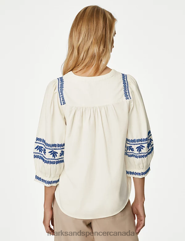 Women Ivory Clothing Marks & Spencer Pure Cotton Embroidered Blouse 20VTD230 - Marks and Spencer online