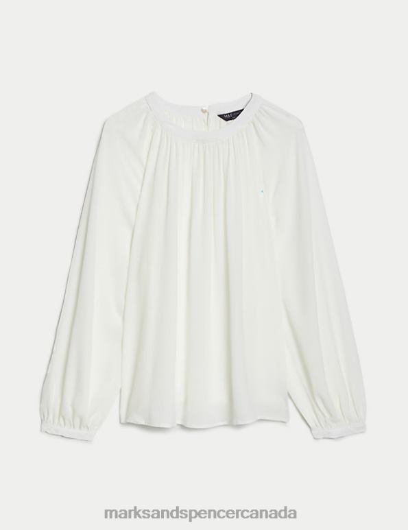 Marks and Spencer sale - Women Ivory Clothing Marks & Spencer Round Neck Popover Blouse 20VTD2082