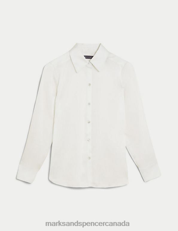 Marks and Spencer near me - Women Ivory Clothing Marks & Spencer Satin Collared Long Sleeve Shirt 20VTD2963