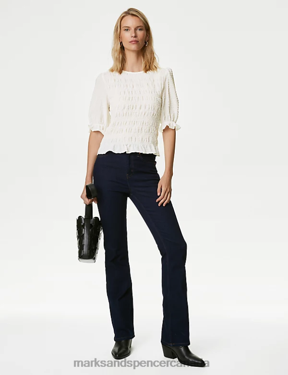 Marks and Spencer sale - Women Ivory Clothing Marks & Spencer Textured Round Neck Shirred Waisted Blouse 20VTD426