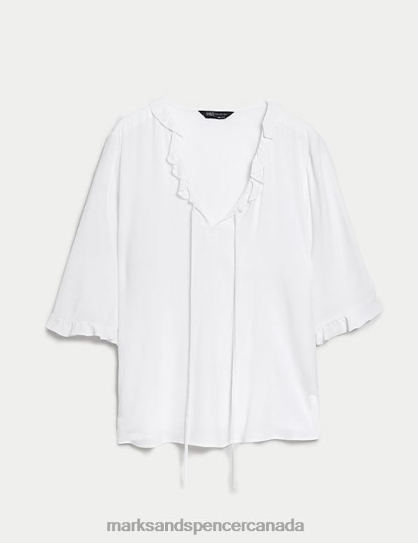 Women Ivory Clothing Marks & Spencer V-Neck Frill Detail Popover Blouse 20VTD233 - Marks and Spencer Canada locations
