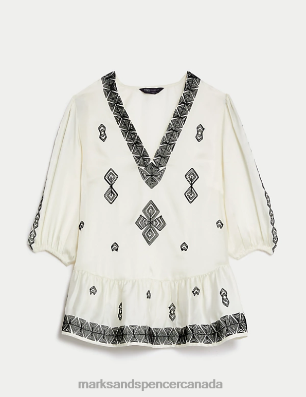 Marks and Spencer sale - Women Ivory Mix Clothing Marks & Spencer Embroidered V-Neck Blouse 20VTD645