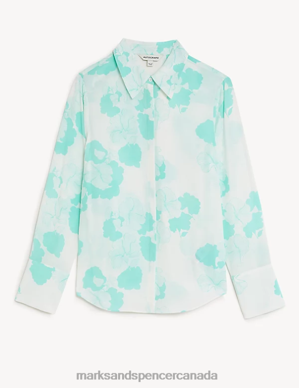 Women Jade Mix Clothing Marks & Spencer Pure Silk Printed Shirt 20VTD1399 - Marks and Spencer Canada locations