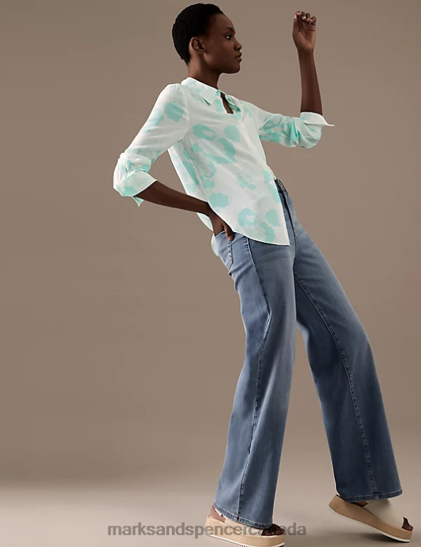 Women Jade Mix Clothing Marks & Spencer Pure Silk Printed Shirt 20VTD1399 - Marks and Spencer Canada locations