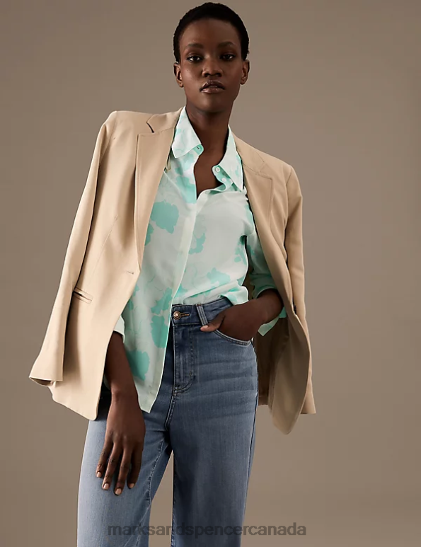 Women Jade Mix Clothing Marks & Spencer Pure Silk Printed Shirt 20VTD1399 - Marks and Spencer Canada locations