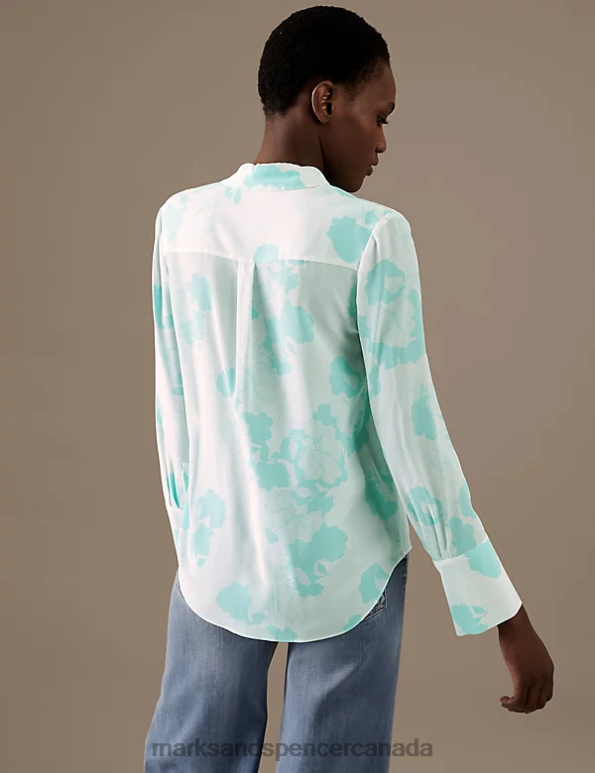 Women Jade Mix Clothing Marks & Spencer Pure Silk Printed Shirt 20VTD1399 - Marks and Spencer Canada locations
