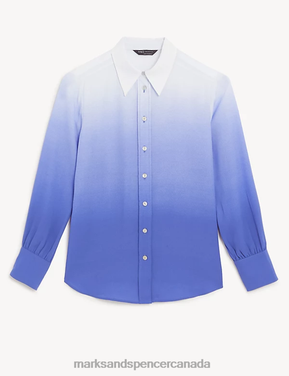 Marks and Spencer Canada - Women Light Blue Mix Clothing Marks & Spencer Printed Collared Long Sleeve Shirt 20VTD1311