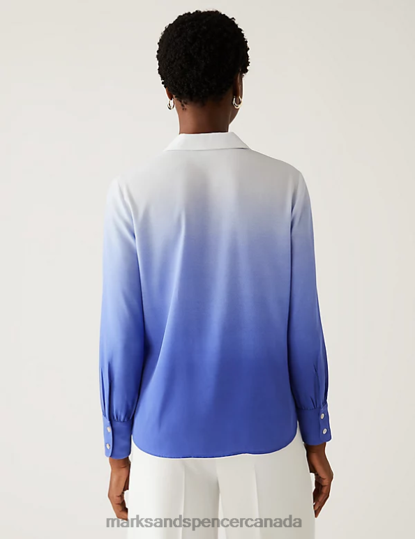 Marks and Spencer Canada - Women Light Blue Mix Clothing Marks & Spencer Printed Collared Long Sleeve Shirt 20VTD1311