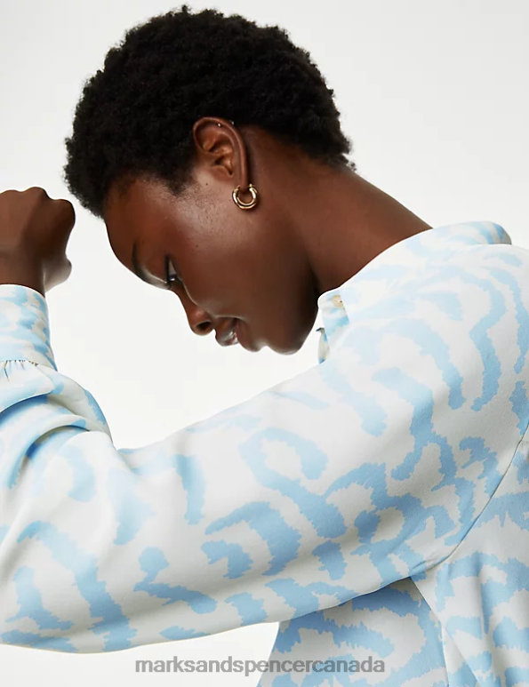 Women Light Blue Mix Clothing Marks & Spencer Printed Collared Shirt 20VTD176 - Marks and Spencer outlet