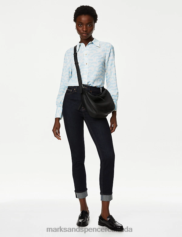 Women Light Blue Mix Clothing Marks & Spencer Printed Collared Shirt 20VTD176 - Marks and Spencer outlet