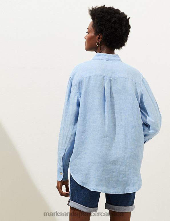 Marks and Spencer near me - Women Light Chambray Clothing Marks & Spencer Pure Linen Collared Relaxed Shirt 20VTD1240