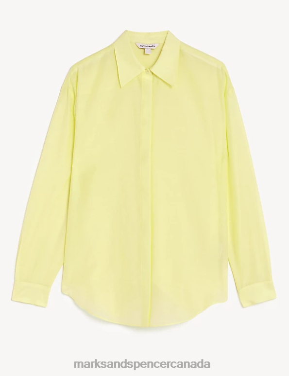 Marks and Spencer Canada - Women Light Citrus Clothing Marks & Spencer Silk Blend Collared Long Sleeve Shirt 20VTD3177