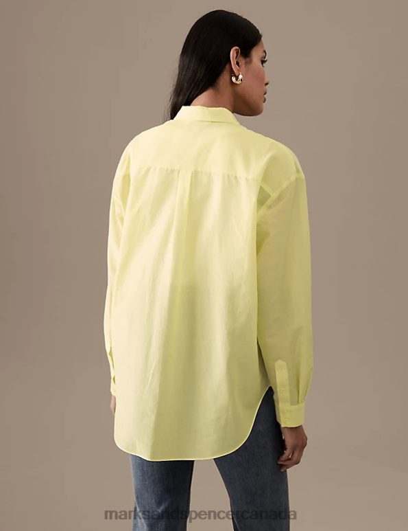 Marks and Spencer Canada - Women Light Citrus Clothing Marks & Spencer Silk Blend Collared Long Sleeve Shirt 20VTD3177
