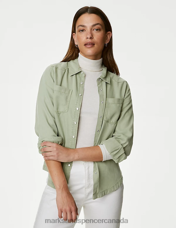 Marks and Spencer sale - Women Light Khaki Clothing Marks & Spencer Lyocell Tea Dyed Collared Shirt 20VTD471