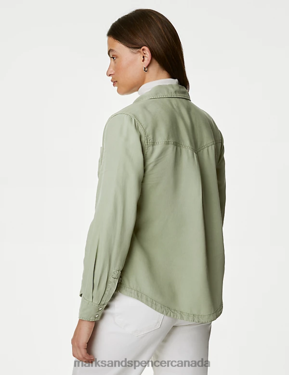 Marks and Spencer sale - Women Light Khaki Clothing Marks & Spencer Lyocell Tea Dyed Collared Shirt 20VTD471