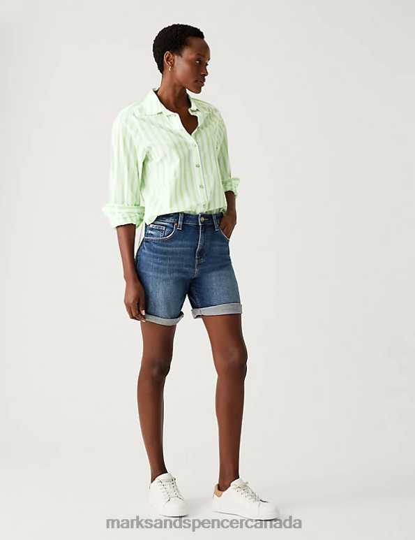 Marks and Spencer near me - Women Lime Clothing Marks & Spencer Pure Cotton Striped Regular Fit Shirt 20VTD2787