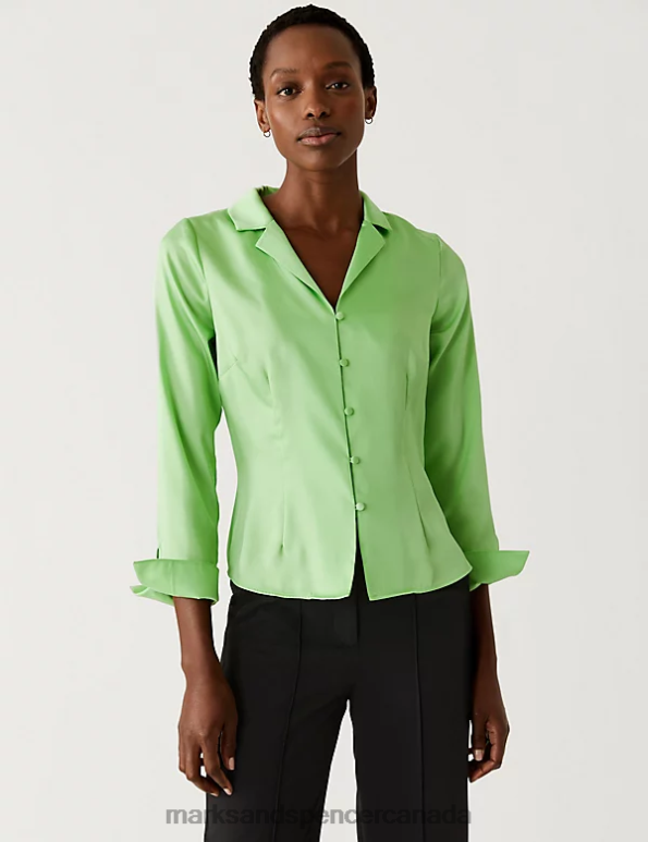 Marks and Spencer sale - Women Lime Clothing Marks & Spencer Satin Collared Fitted Blouse 20VTD1695