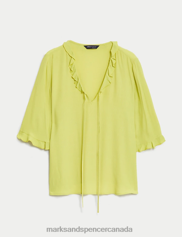 Women Lime Clothing Marks & Spencer V-Neck Frill Detail Popover Blouse 20VTD546 - Marks and Spencer online