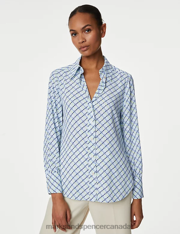 Marks and Spencer near me - Women Lime Mix Clothing Marks & Spencer Printed Collared Long Sleeve Shirt 20VTD1312