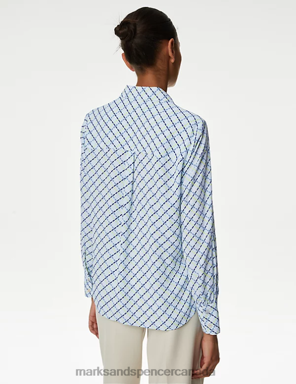 Marks and Spencer near me - Women Lime Mix Clothing Marks & Spencer Printed Collared Long Sleeve Shirt 20VTD1312