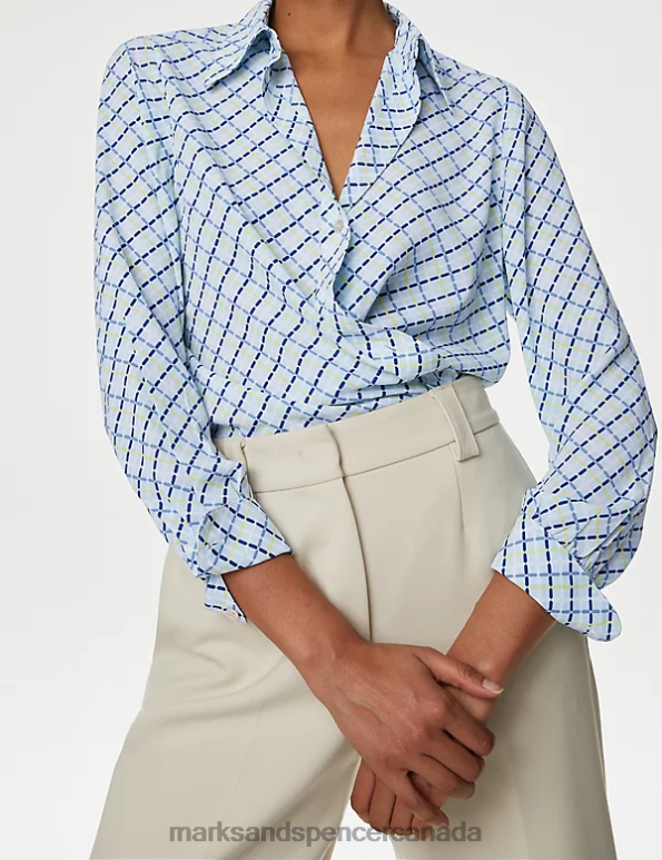 Marks and Spencer near me - Women Lime Mix Clothing Marks & Spencer Printed Collared Long Sleeve Shirt 20VTD1312