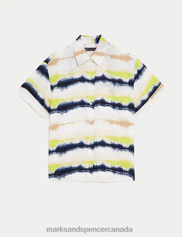 Marks and Spencer sale - Women Lime Mix Clothing Marks & Spencer Satin Printed Collared Shirt 20VTD1483