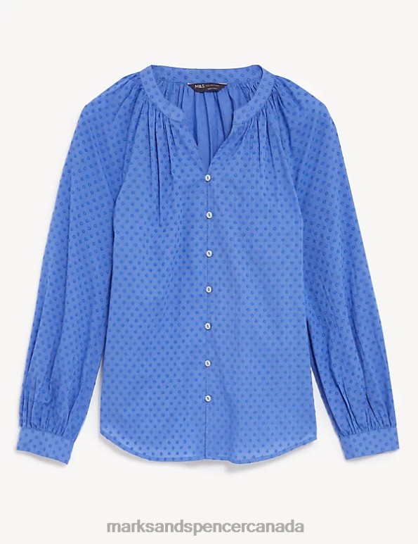 Marks and Spencer near me - Women Lupin Clothing Marks & Spencer Pure Cotton Textured Puff Sleeve Blouse 20VTD537