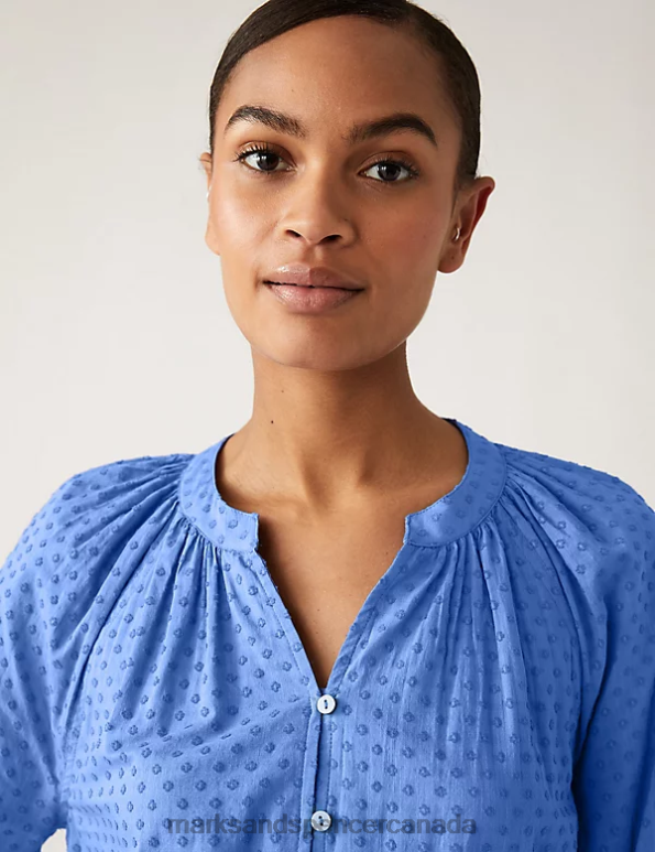 Marks and Spencer near me - Women Lupin Clothing Marks & Spencer Pure Cotton Textured Puff Sleeve Blouse 20VTD537