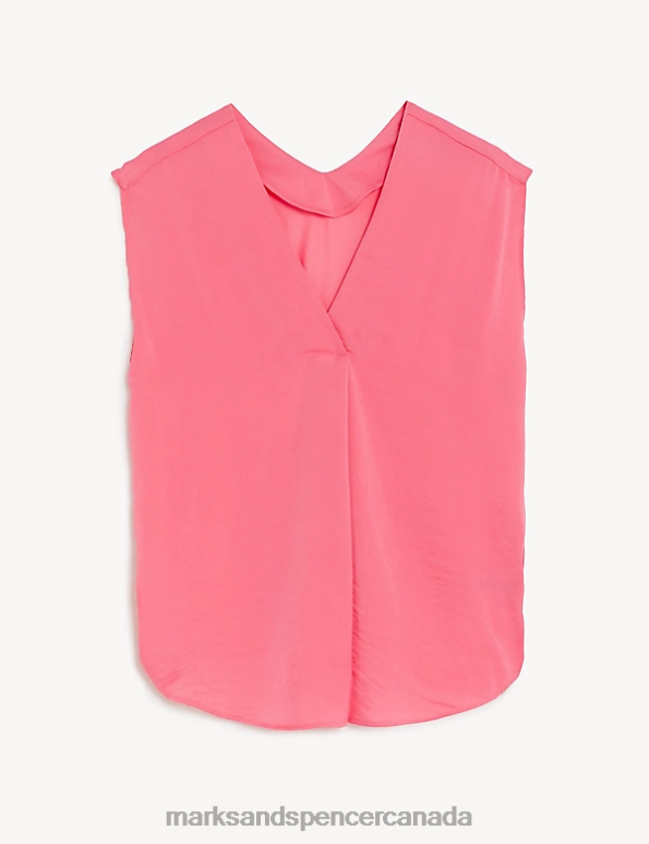 Marks and Spencer near me - Women Medium Pink Clothing Marks & Spencer Satin V-Neck Popover Blouse 20VTD924