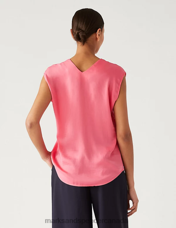 Marks and Spencer near me - Women Medium Pink Clothing Marks & Spencer Satin V-Neck Popover Blouse 20VTD924
