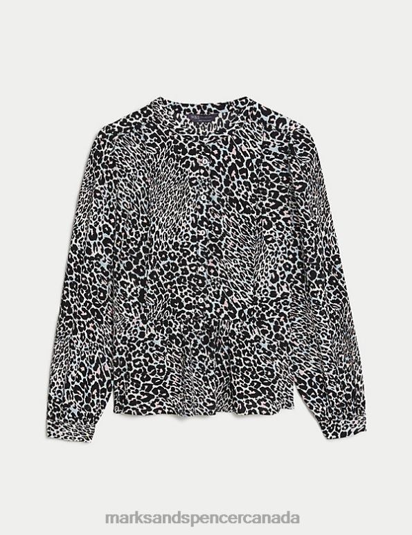 Women Multi Clothing Marks & Spencer Animal Print High Neck Peplum Blouse 20VTD174 - Marks and Spencer Canada locations