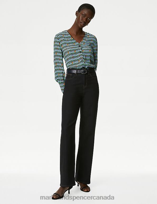 Marks and Spencer sale - Women Multi Clothing Marks & Spencer Cupro Rich Geometric Button Through Blouse 20VTD351