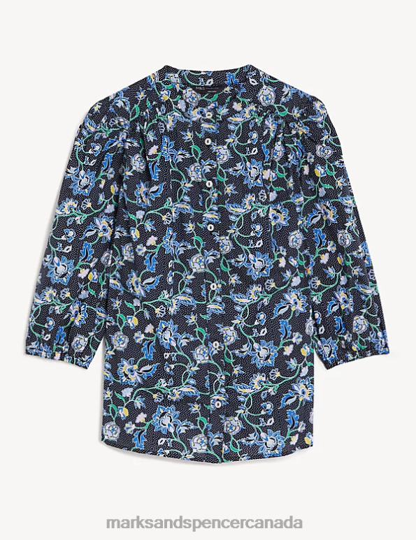 Marks and Spencer near me - Women Multi Clothing Marks & Spencer Pure Cotton Printed High Neck Blouse 20VTD1467