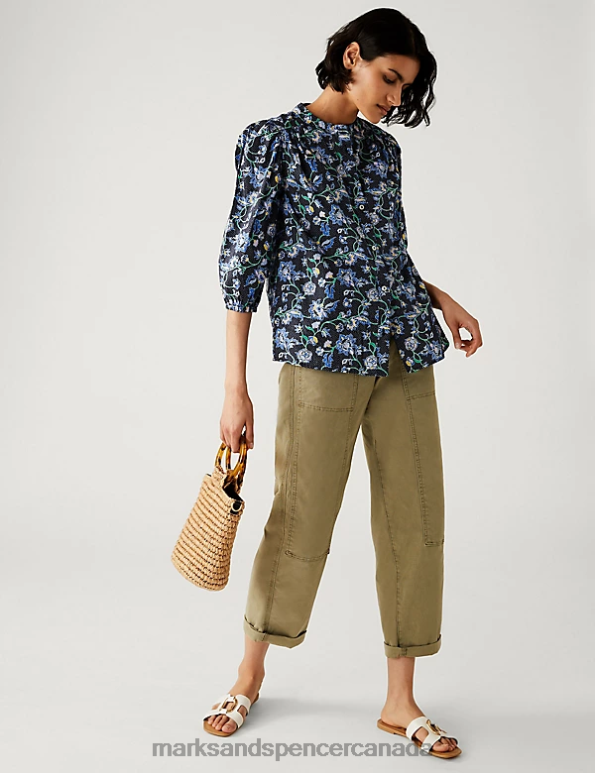 Marks and Spencer near me - Women Multi Clothing Marks & Spencer Pure Cotton Printed High Neck Blouse 20VTD1467