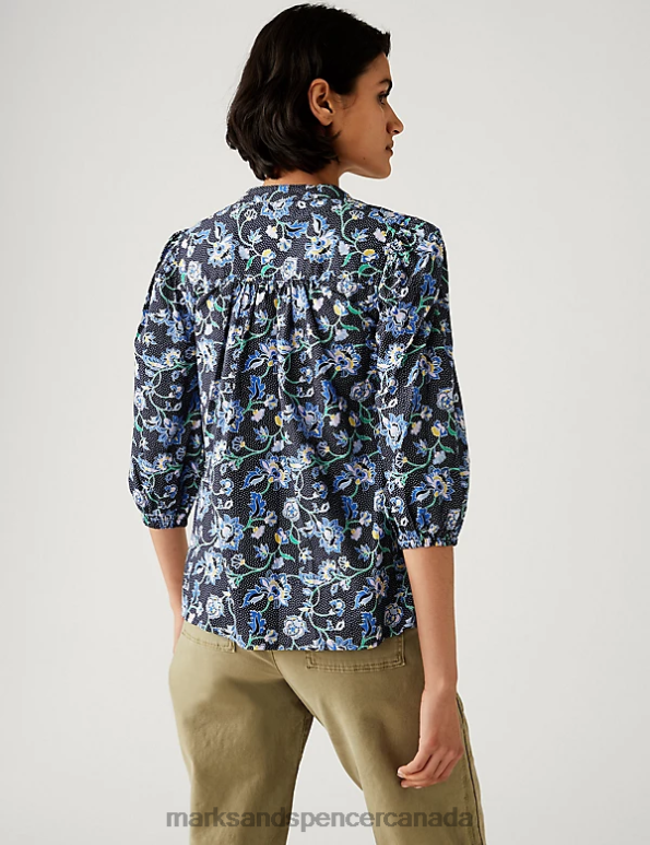 Marks and Spencer near me - Women Multi Clothing Marks & Spencer Pure Cotton Printed High Neck Blouse 20VTD1467