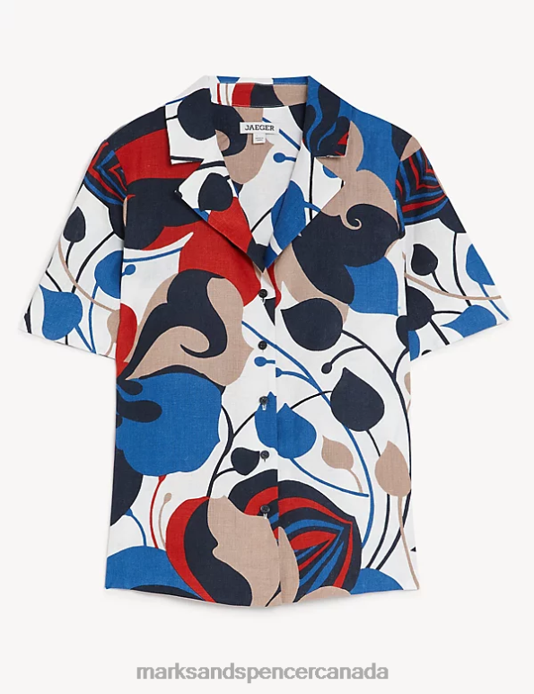 Women Multi Clothing Marks & Spencer Pure Linen Floral Collared Shirt 20VTD1030 - Marks and Spencer outlet