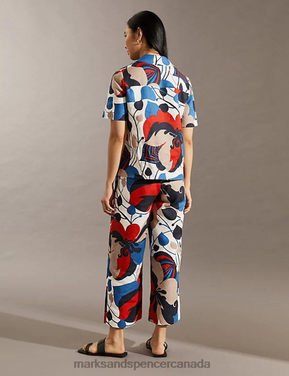 Women Multi Clothing Marks & Spencer Pure Linen Floral Collared Shirt 20VTD1030 - Marks and Spencer outlet