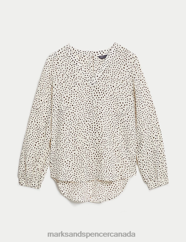 Marks and Spencer sale - Women Natural Mix Clothing Marks & Spencer Printed V-Neck Popover Blouse 20VTD33