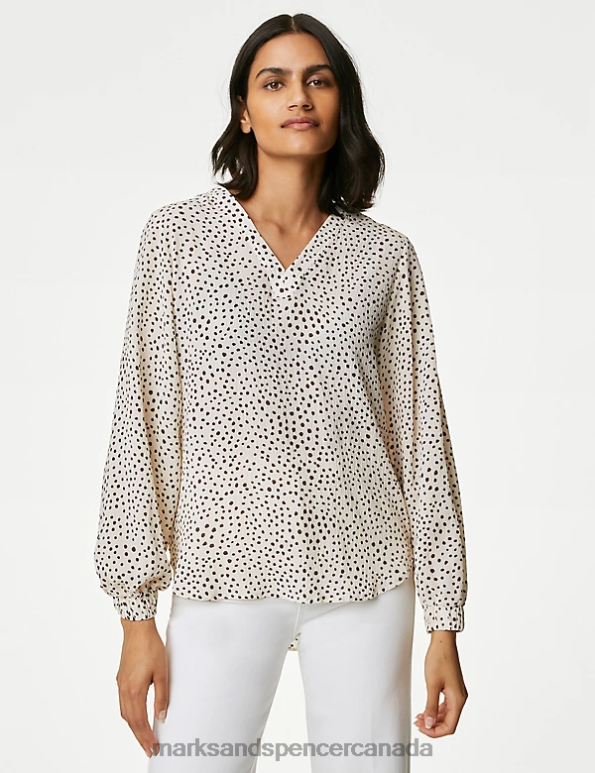 Marks and Spencer sale - Women Natural Mix Clothing Marks & Spencer Printed V-Neck Popover Blouse 20VTD33